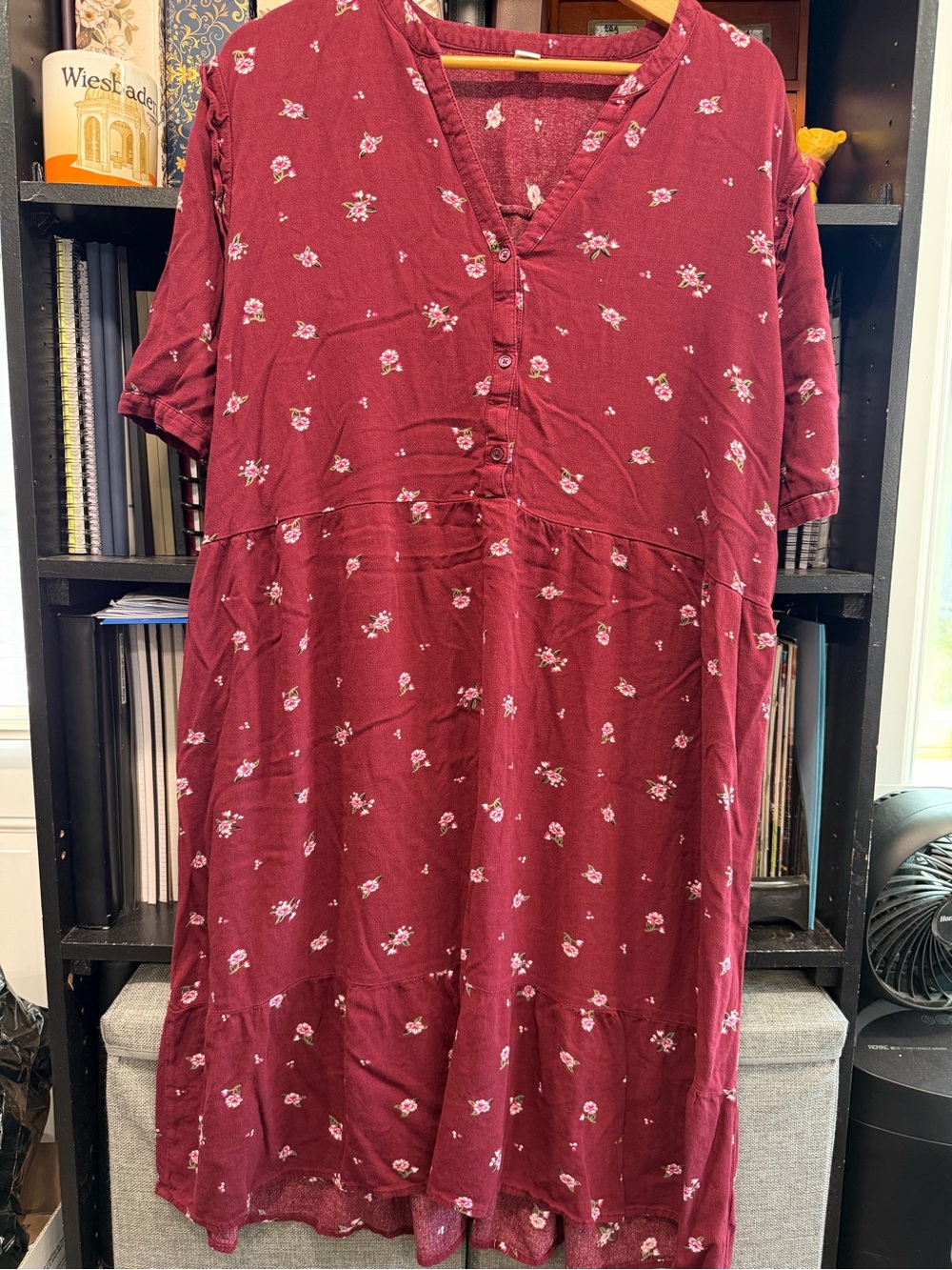 Old Navy Burgundy Floral Button-Front Midi Dress